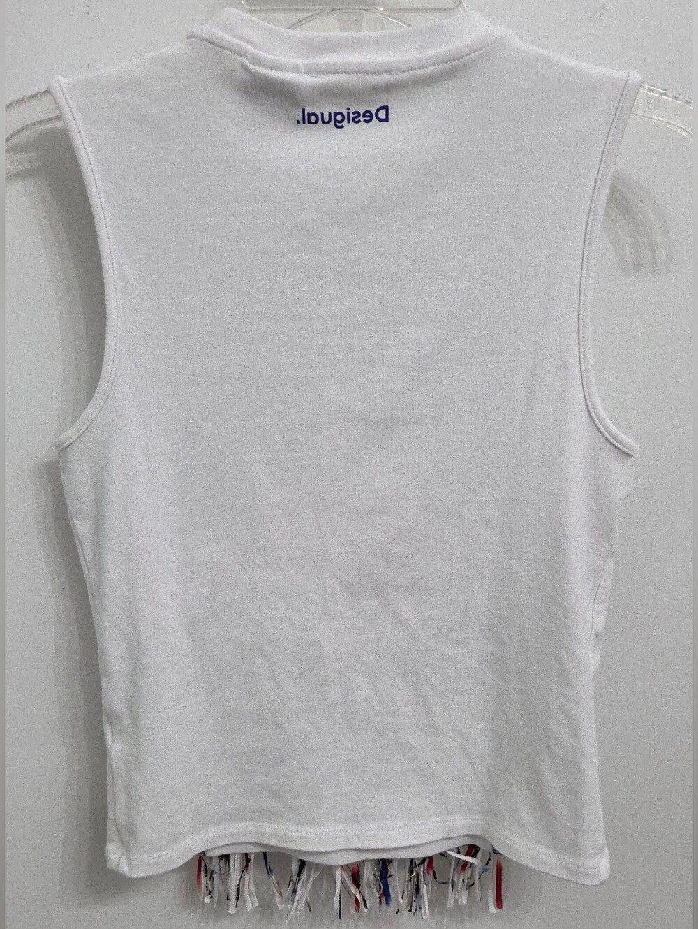 Desigual White Tank Top with Pink Sequin Yoke and Blue Woven Panel - Picture 8 of 8